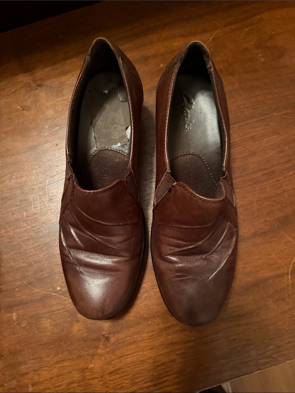 Clarks Brown Leather Ankle Slip-On Booties